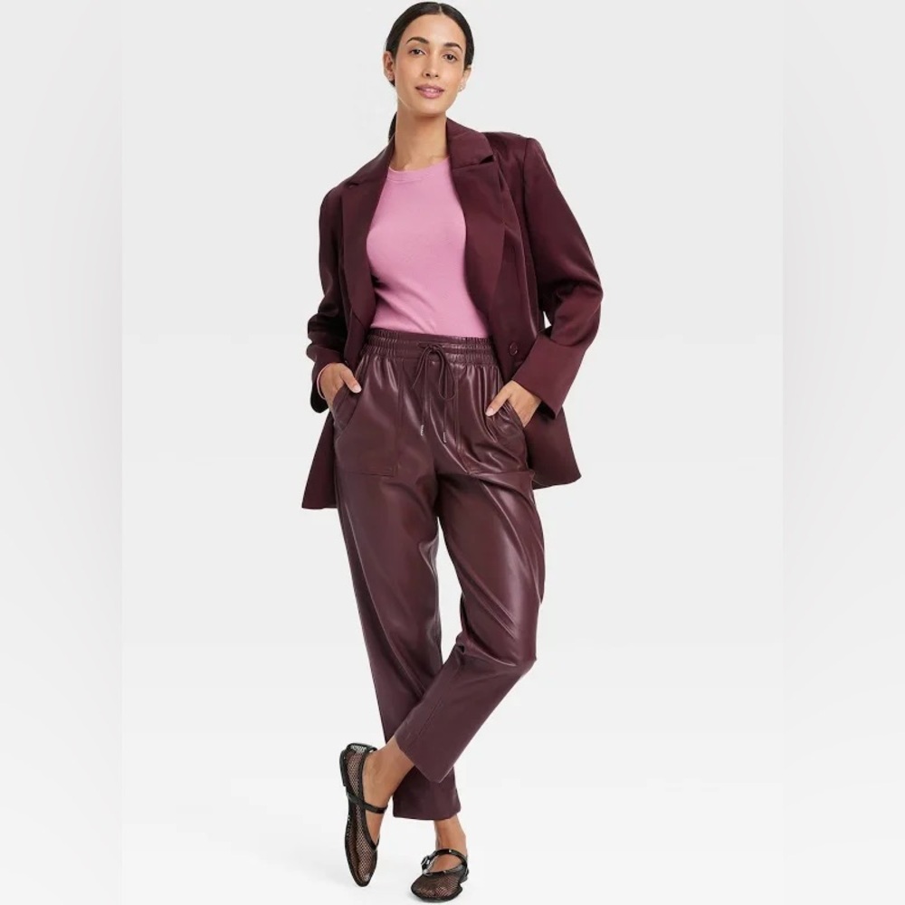 Women's Burgundy Faux Leather Pants
